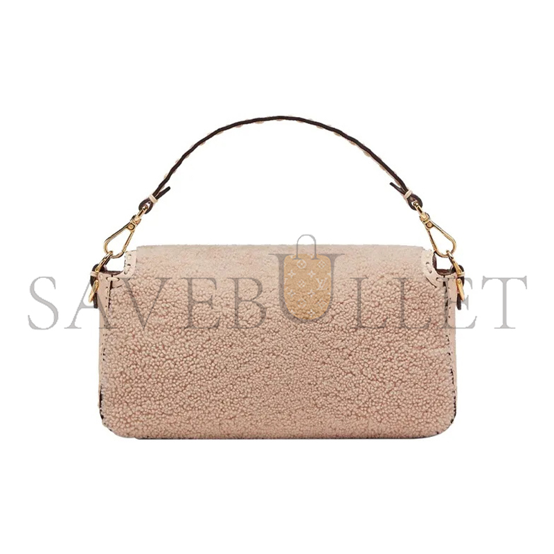 F**di baguette nm bag shearling with stitched leather medium pink 8br600ah96f1f7n (27*15*6cm)